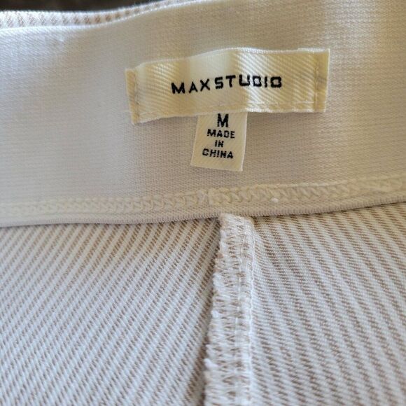 Max Studio Striped Tan White Stretchy Medium Pants Women's slacks pockets EUC - Picture 5 of 7